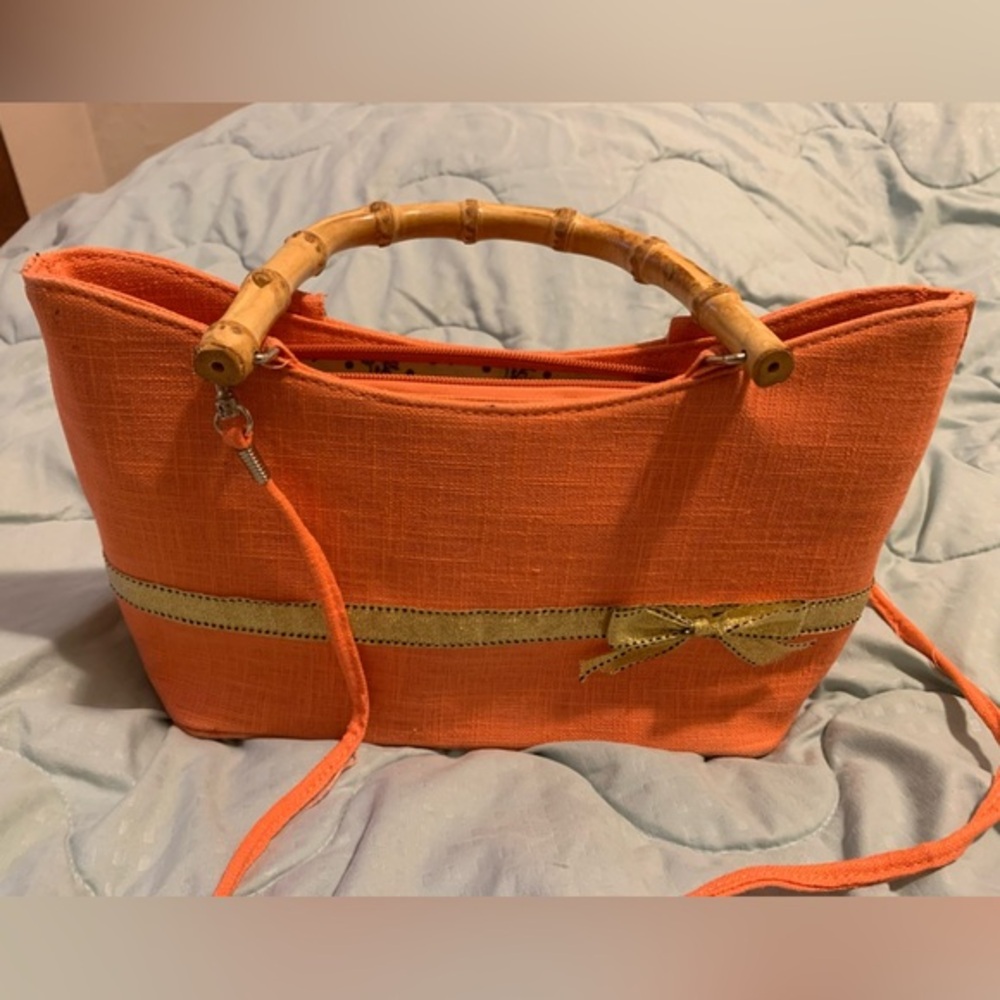 Satchel with bamboo top handle